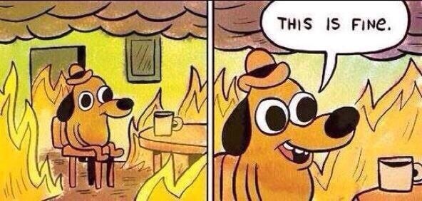 This Is Fine meme — dog in burning room